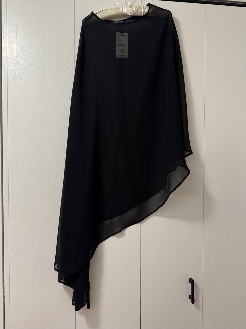 Black Asymmetric Chiffon Cape - Picture 2 of 3